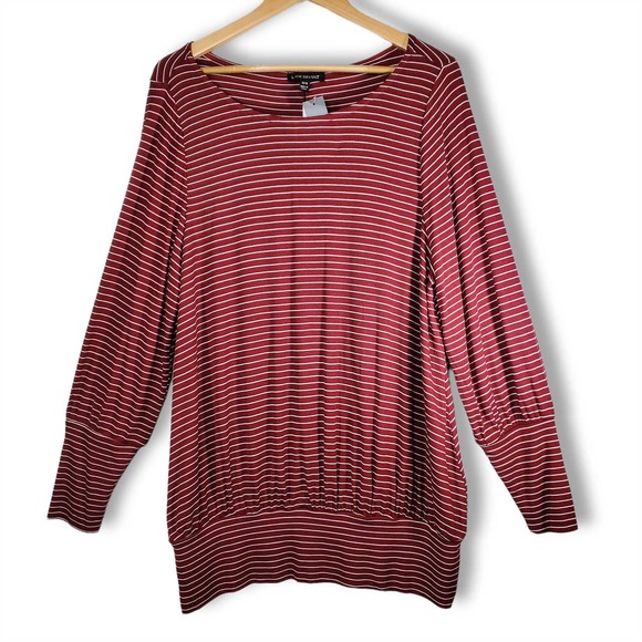 Lane Bryant Tops - Lane Bryant Pinstripe Round Neck Wide Ribbed Hem Long Sleeve Top Size 14/16